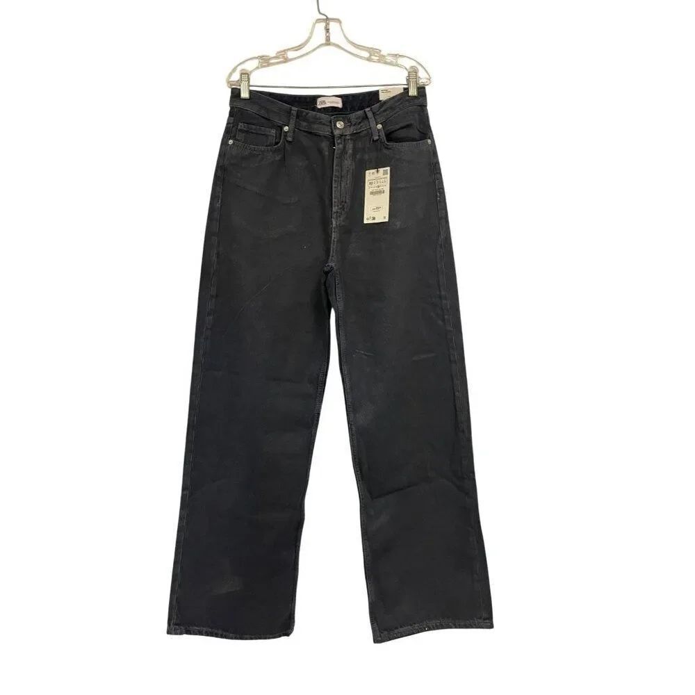 Zara Womens Jeans EU 40 US 8 Baggy Wide Leg Mid Rise dark Blue 6045/202 NWT
